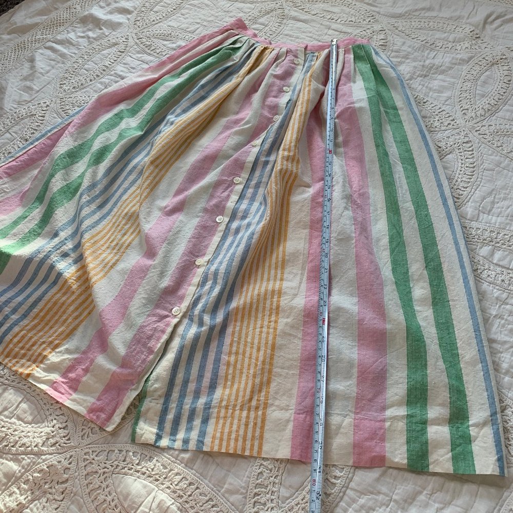 Ralph Lauren Vintage Rainbow Colorful Stripe A Line Midi Button Up Skirt Preppy - Picture 7 of 8
